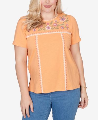 Футболка Alfred Dunner Petite Beachcomber с вышивкой цветочный узор и коротким рукавом