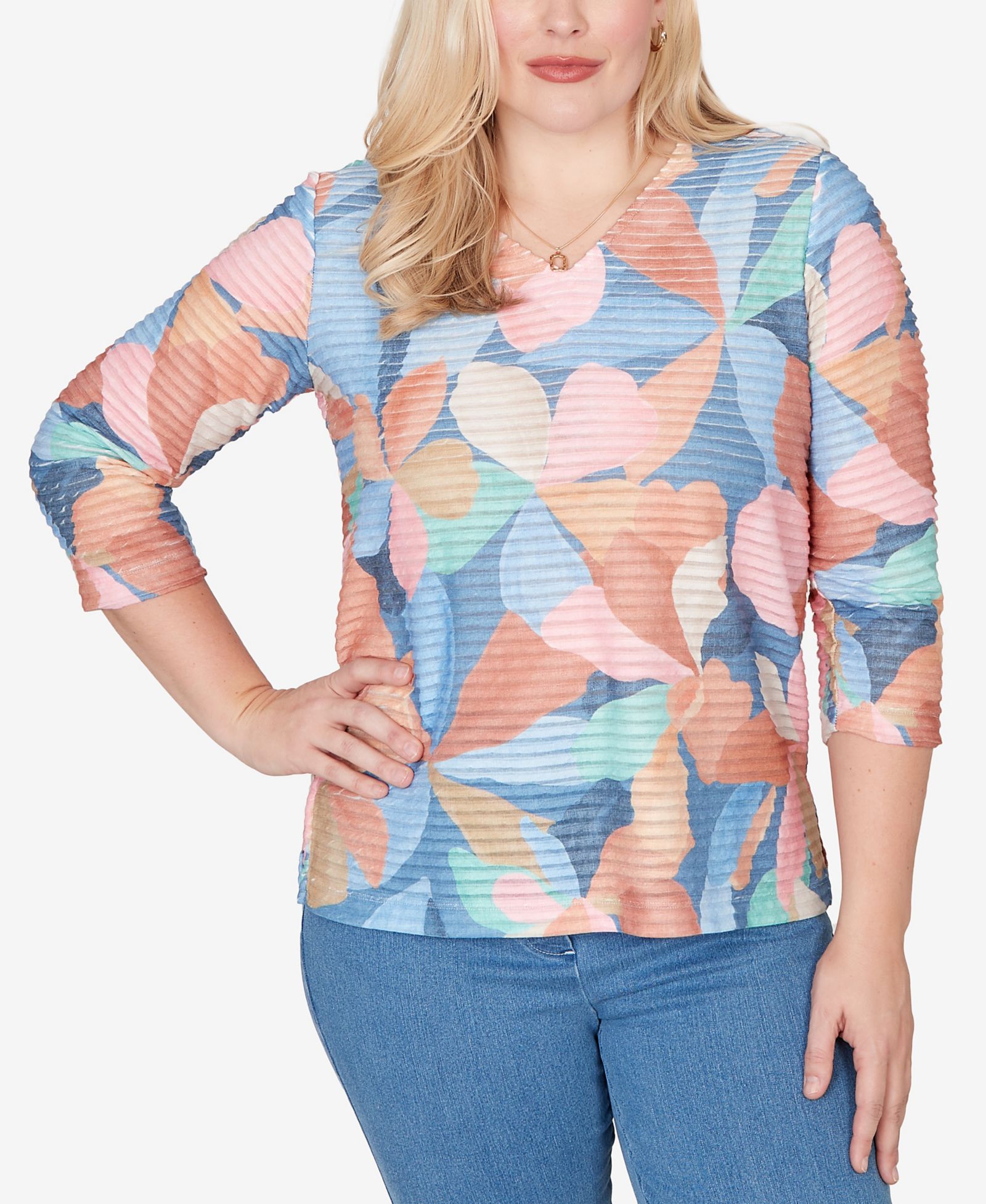 Женский топ Alfred Dunner Petite Beachcomber Abstract Floral V-Neck