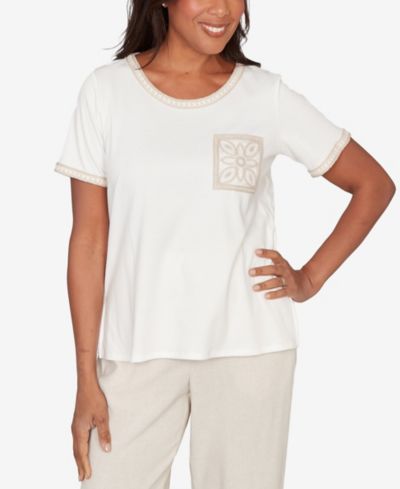 Alfred Dunner Petite Natural Wonder Crochet Pocket Short-Sleeve T-Shirt