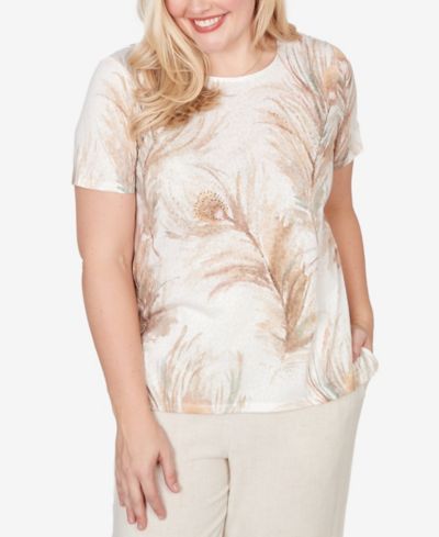 Alfred Dunner Petite Natural Wonder футболка с коротким рукавом и принтом перьев