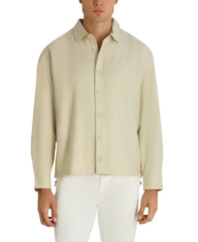 KARL LAGERFELD PARIS Men's Relaxed-Fit Linen-Blend Shirt Jacket