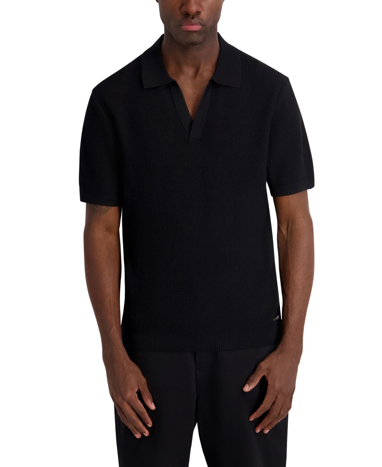 KARL LAGERFELD PARIS Men's Open Weave Johnny Collar Polo Shirt
