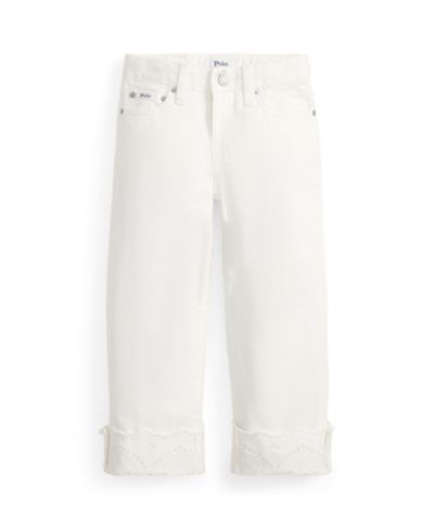 Polo Ralph Lauren Girls' 2T-6X Eyelet-Cuff Cotton Denim Wide-Leg Jean