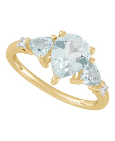Кольцо с акцентами из аквамарина и бриллиантов в желтом золоте 14k