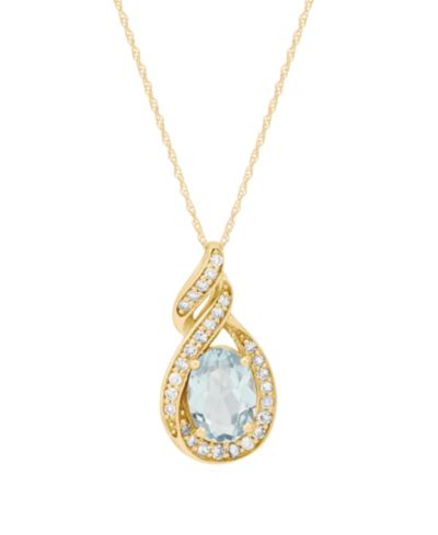 Macy's Aquamarine (5/8 ct. t.w.) & Diamond (1/10 ct. t.w.) Pendant Necklace in 14k Yellow Gold