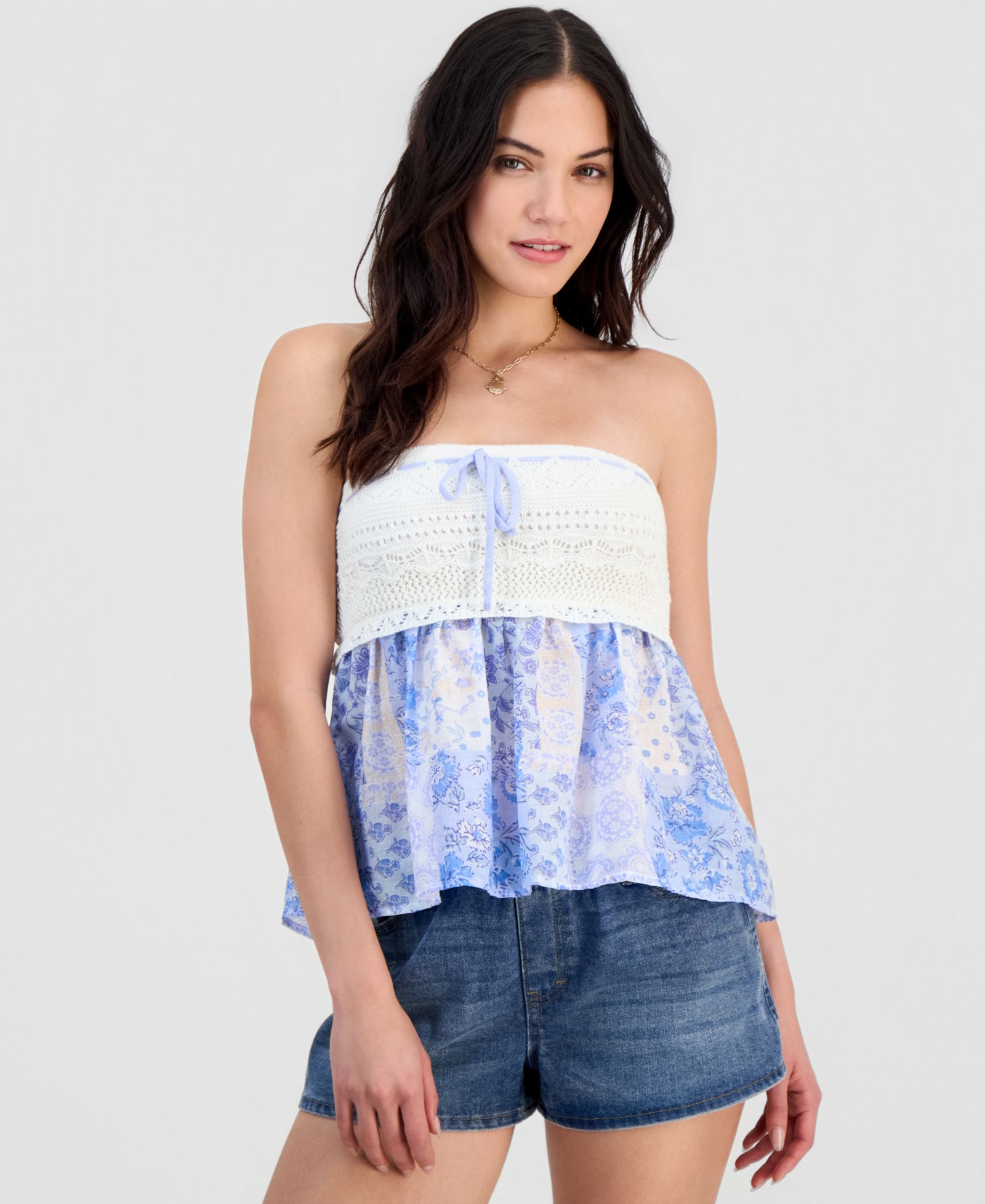 Детское укороченное платье-топ Madden Girl Strapless Crochet Sweater Peplum