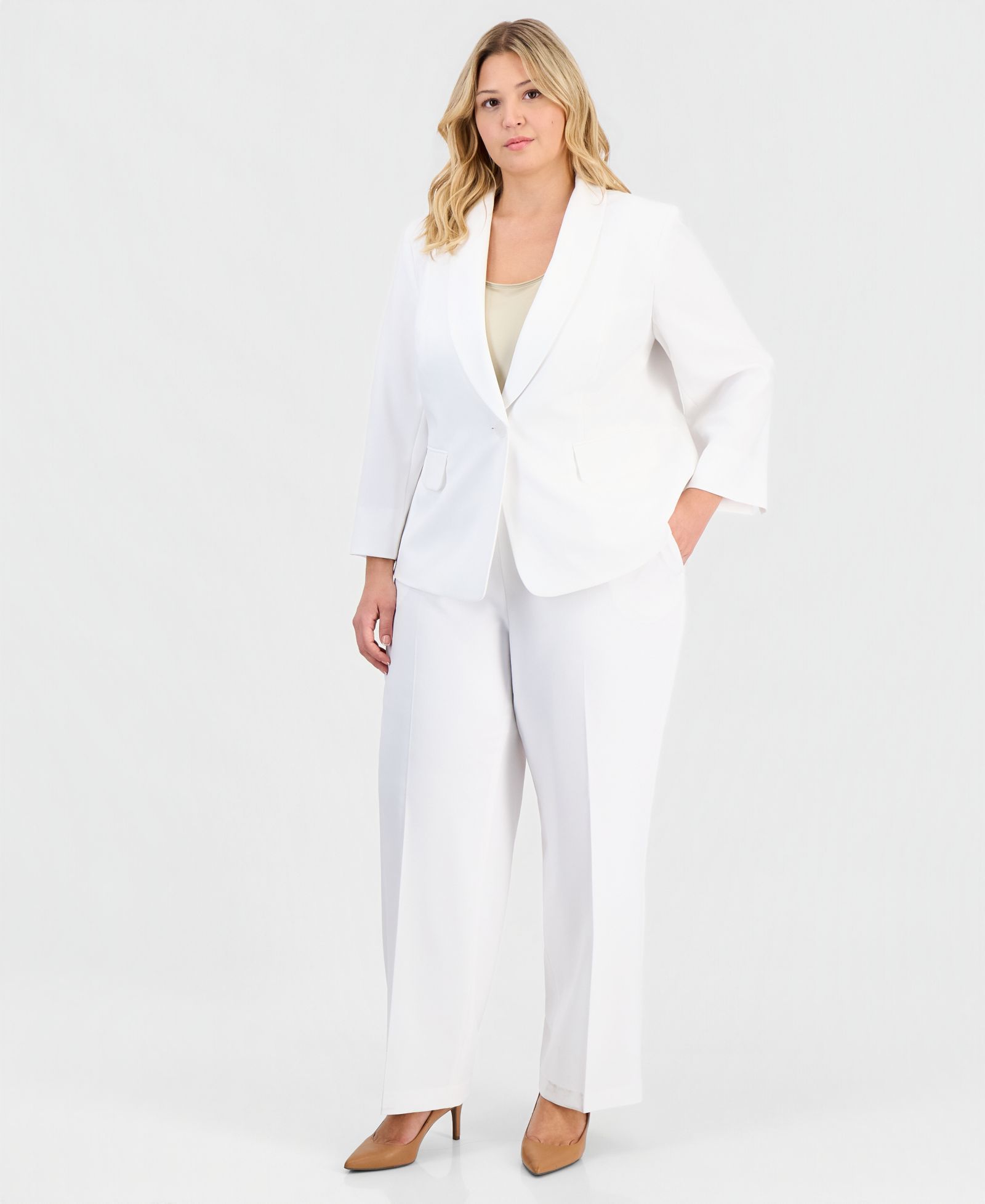 Le Suit Plus Size One-Button 3/4-Sleeve 2 Piece Pantsuit