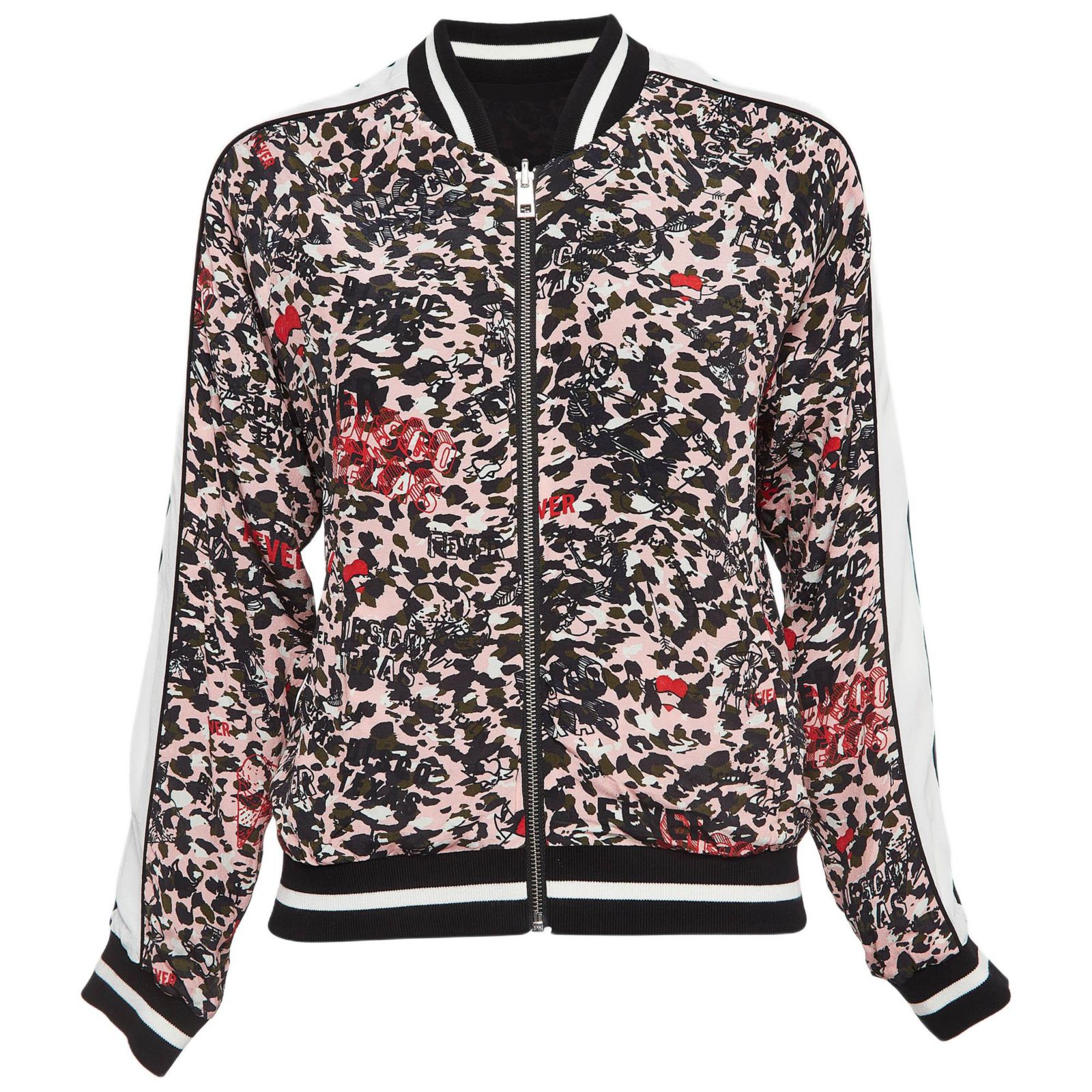 Pre-Owned Zadig & Voltaire Women's Pre-Owned Zadig and Voltaire Pink/black Printed Crepe Reversible Bomber Jacket