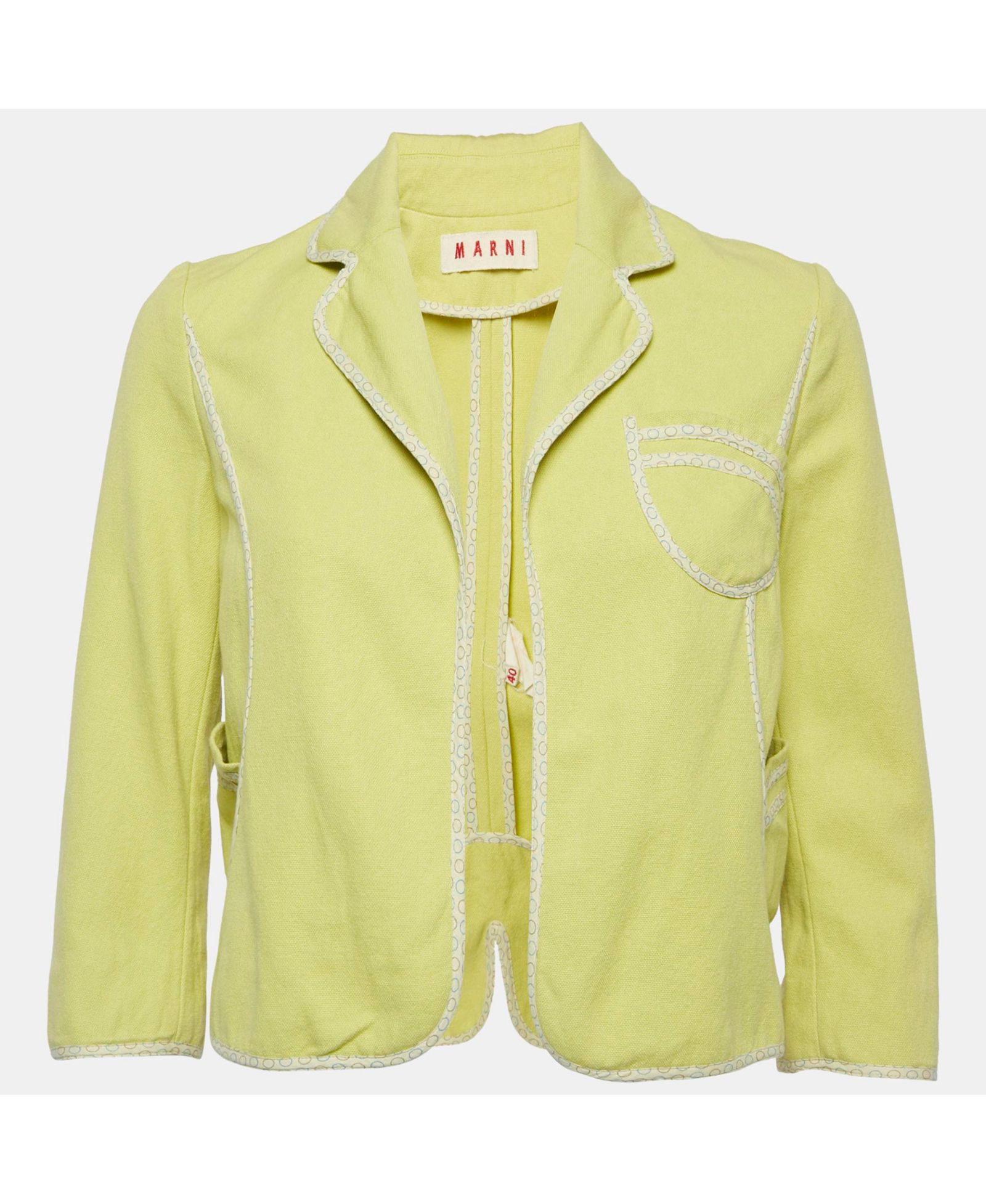 Pre-Owned Marni Women's Green Canvas Contrast Trimmed Open Front Jacket