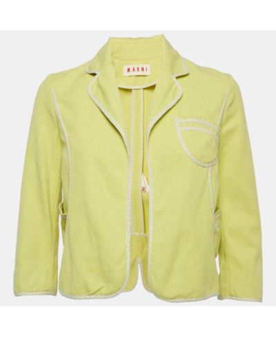 Pre-Owned Marni Women's Green Canvas Contrast Trimmed Open Front Jacket