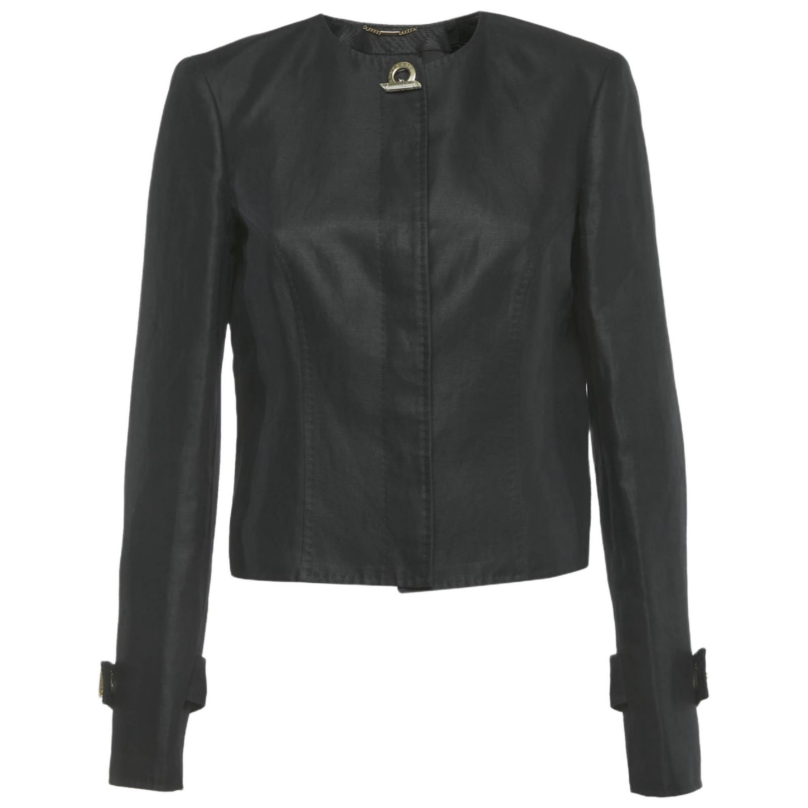 Pre-Owned Versace Women's Black Cotton Blend Button Front Jacket