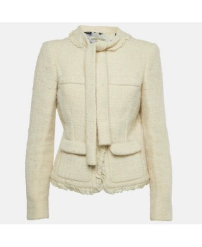 Pre-Owned Balenciaga Women's Cream Tweed Ruffled Tie-Up Neck Detail Jacket