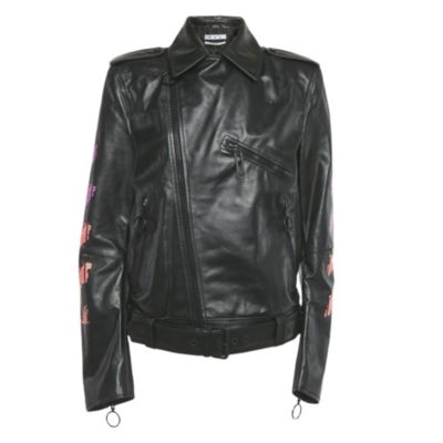 Pre-Owned Off-White Women's Black Arrow Painted Leather Jacket