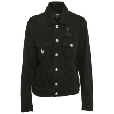 Pre-Owned Versace Women's Pre-Owned Versus Versace Black Distressed Denim Button Detail Jacket