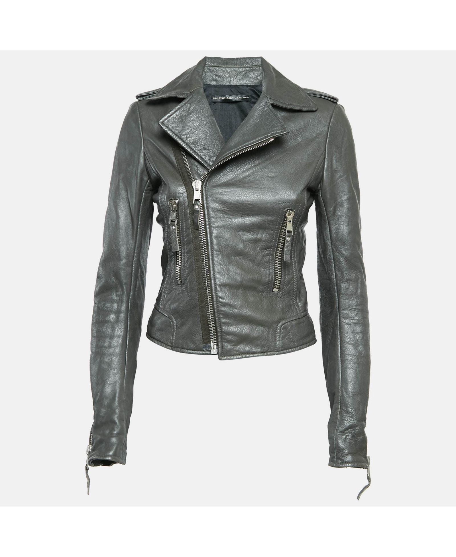Pre-Owned Balenciaga Women's Green Leather Biker Jacket
