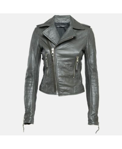 Pre-Owned Balenciaga Women's Green Leather Biker Jacket