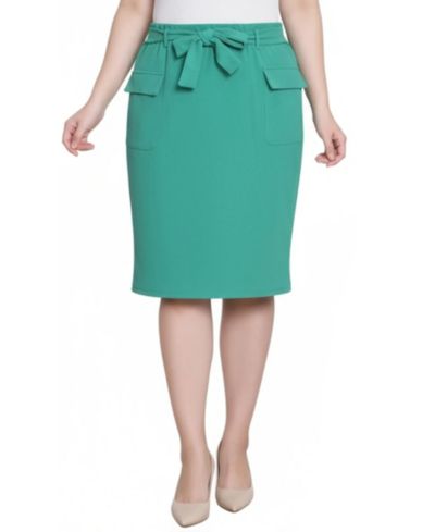 NY Collection Petite Slim Belted Scuba Crepe Skirt