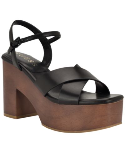 GUESS Women's Qeelin Criss-Cross High Block Heel Platform Sandals