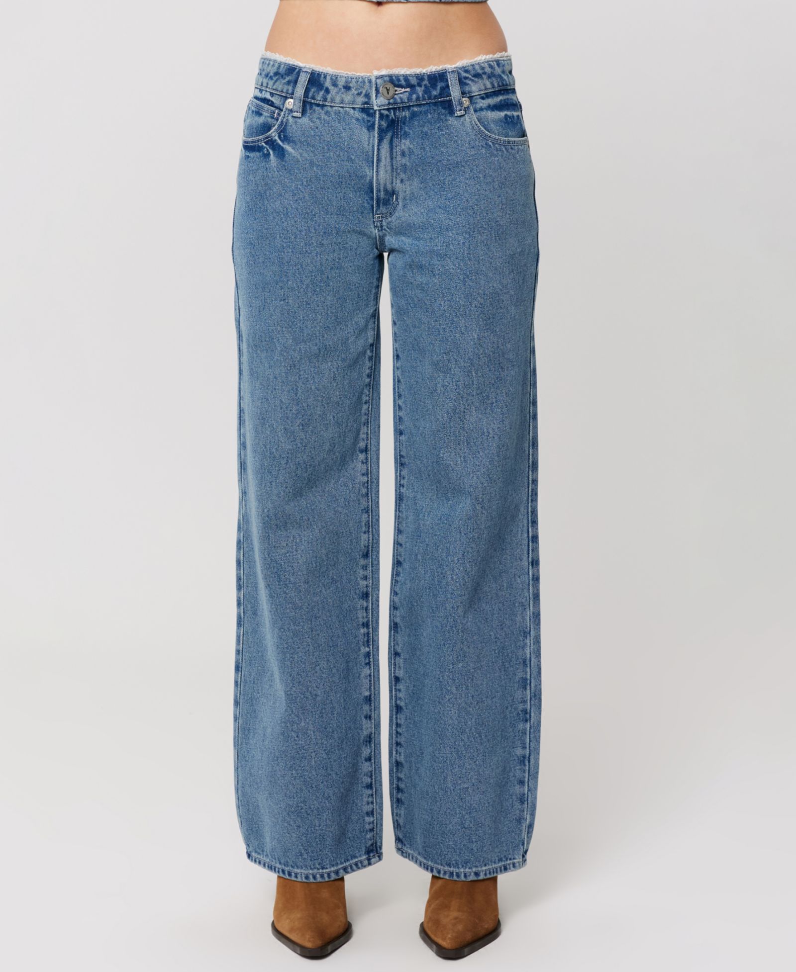 Abrand Women's Selena Lace Wide-Leg Baggy Jeans