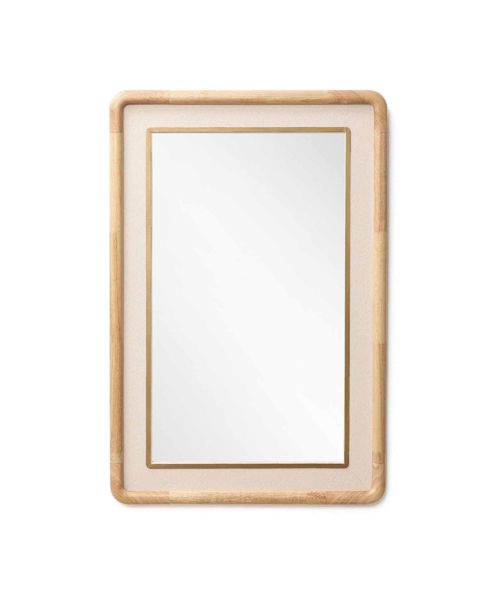 LuxenHome Rounded Rectangle Decorative Wall Mirror, 35" Rubberwood Frame with PU Leather Accent
