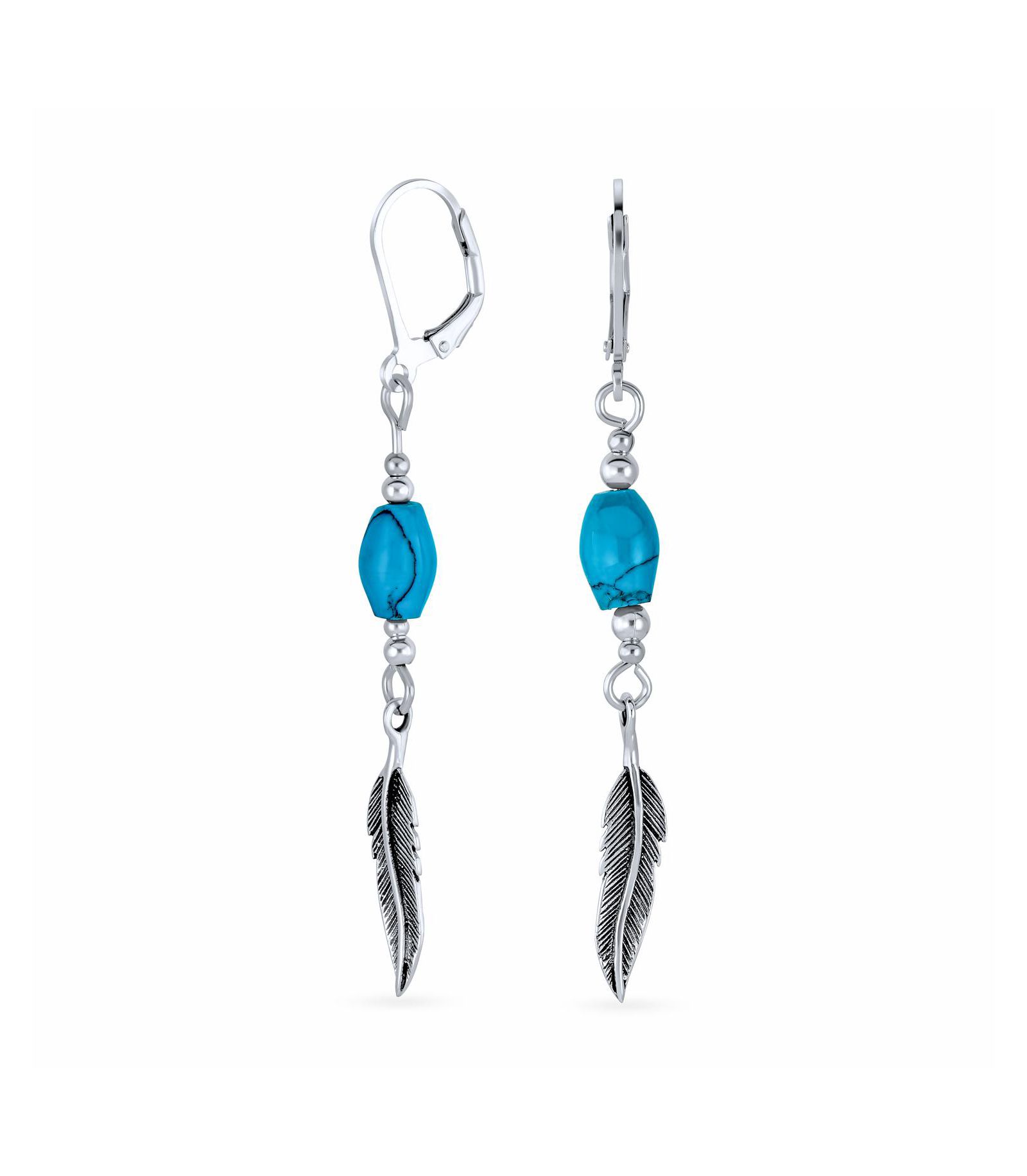 Серьги Bling Jewelry Southwestern Style с бирюзовыми бусинами и перьями из стерлингового серебра.925