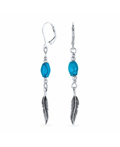 Серьги Bling Jewelry Southwestern Style с бирюзовыми бусинами и перьями из стерлингового серебра.925