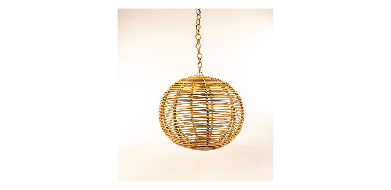Wicker Village Handwoven Rattan Hanging Pendant Light, Pure Boho Round Ceiling Lantern with Chain for Living Room & Bedroom