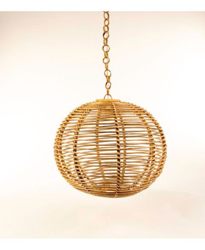Wicker Village Handwoven Rattan Hanging Pendant Light, Pure Boho Round Ceiling Lantern with Chain for Living Room & Bedroom