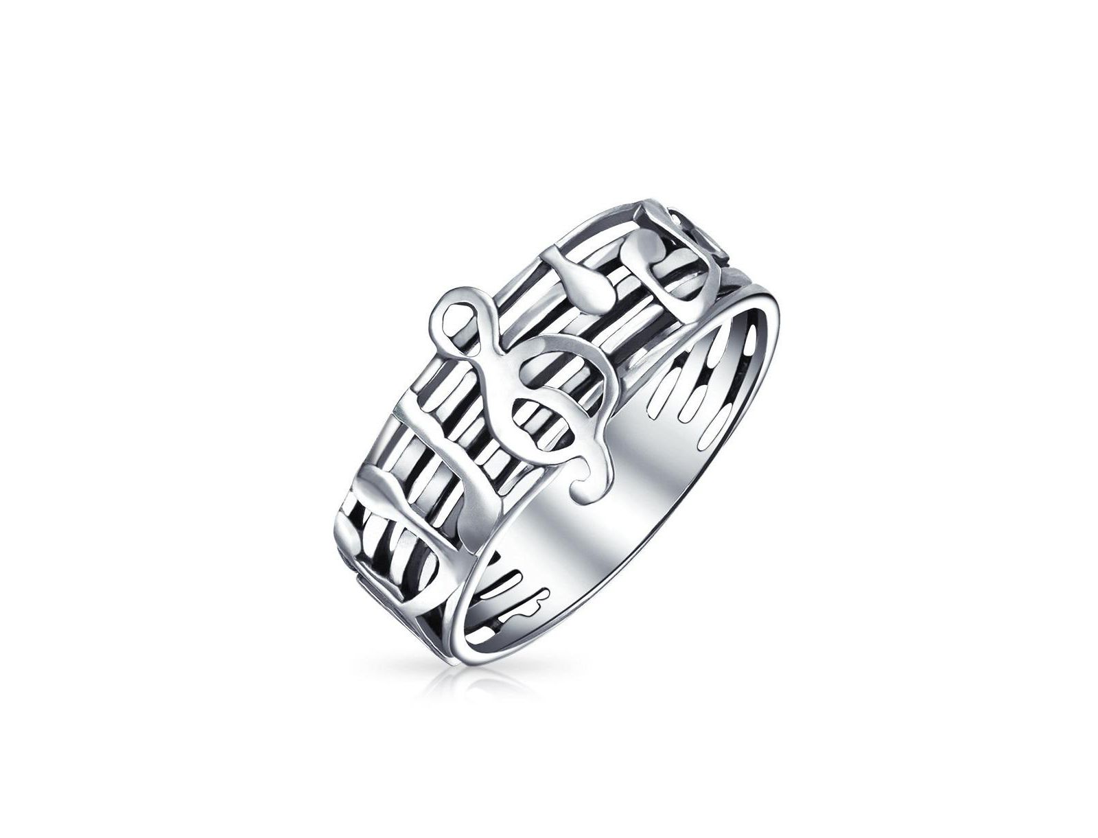 Bling Jewelry Musician Student Teacher Treble Clef Note Music Band Ring Oxidized .925 Sterling Silver
