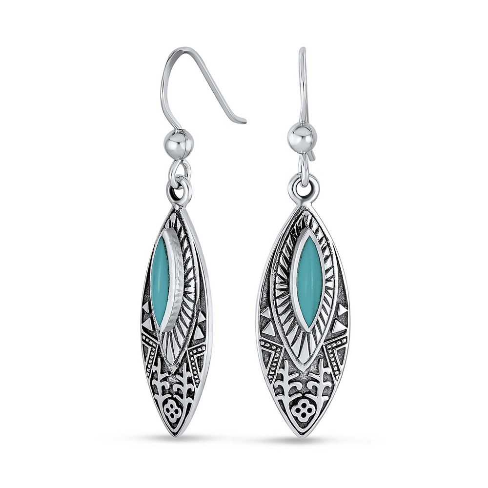 Серьги Bling Jewelry Southwest Style Blue Turquoise Marquise Leaf Feather Dangle с зажимом Lever back,.925 Sterling Silver