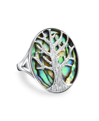 Кольцо Bling Jewelry Oval Rainbow Abalone Family Wishing Tree Of Life из серебра .925 Sterling Silver