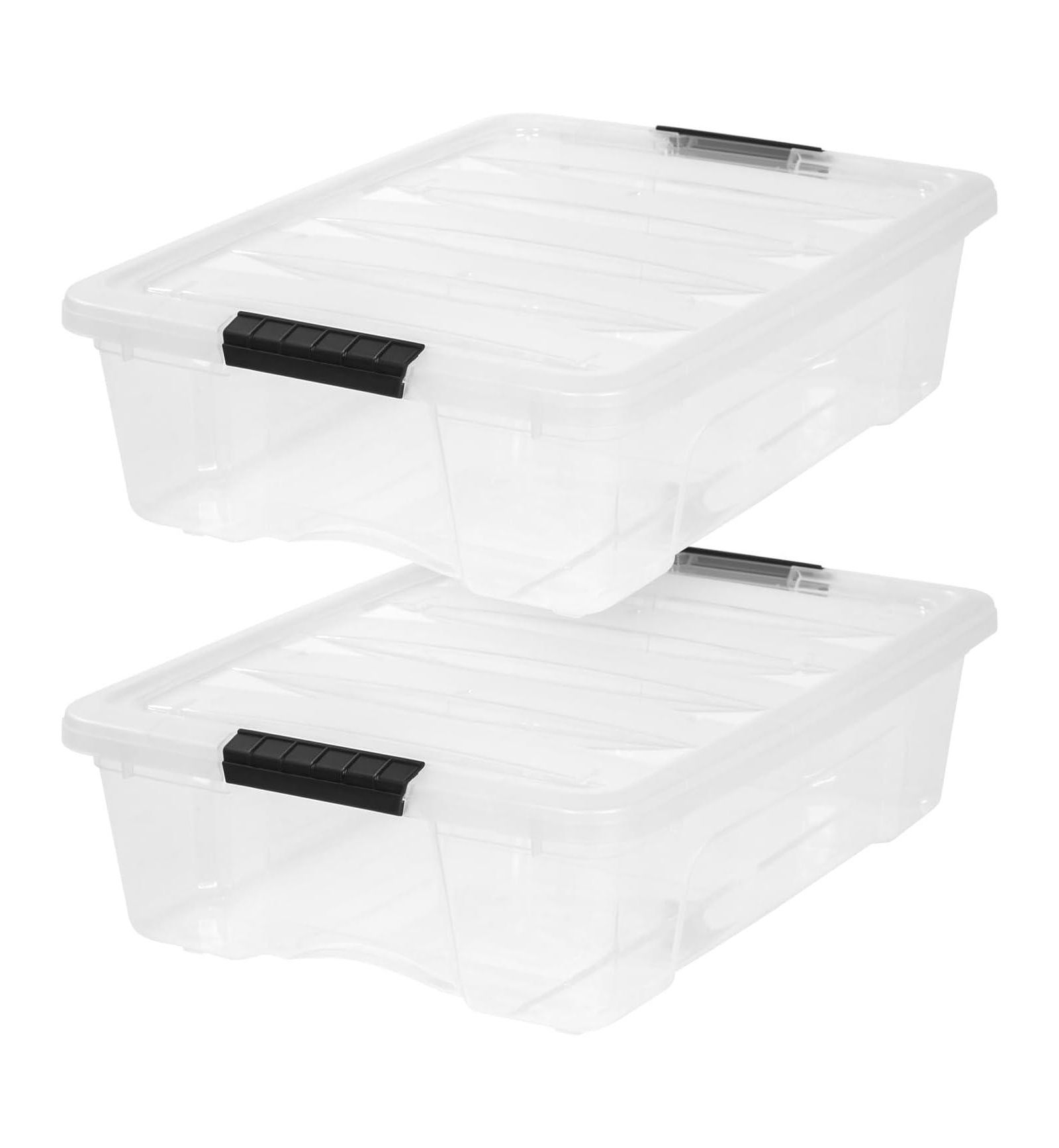 IRIS 27 Qt Stackable Plastic Storage Bins with Lids, Pearl, 2Pk
