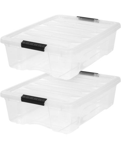 IRIS 27 Qt пластиковые контейнеров для хранения со съемными крышками, Pearl, 2 шт