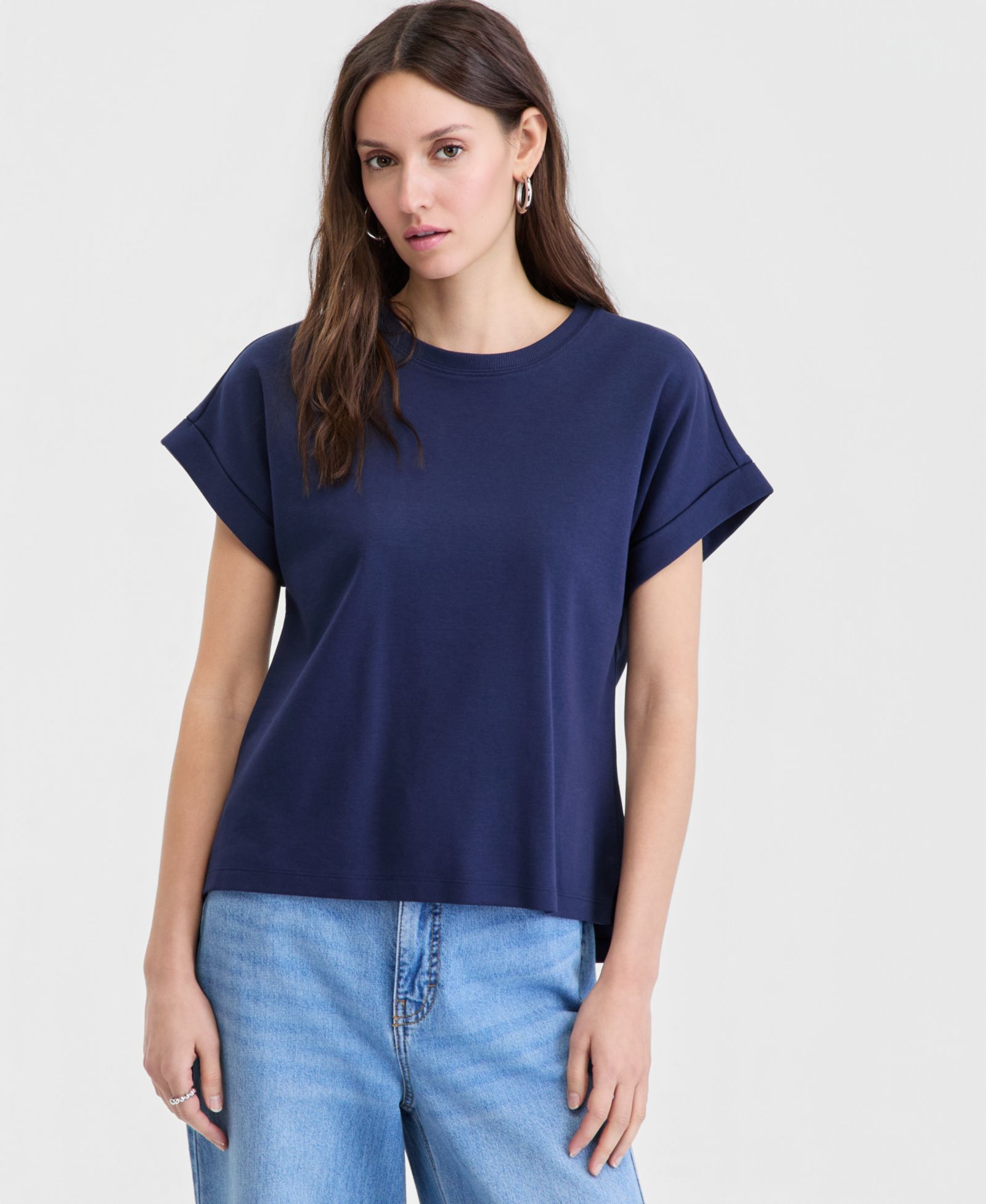 On 34th Women's Cotton Roll-Cuff Easy Crewneck Tee, Macy's Exclusive