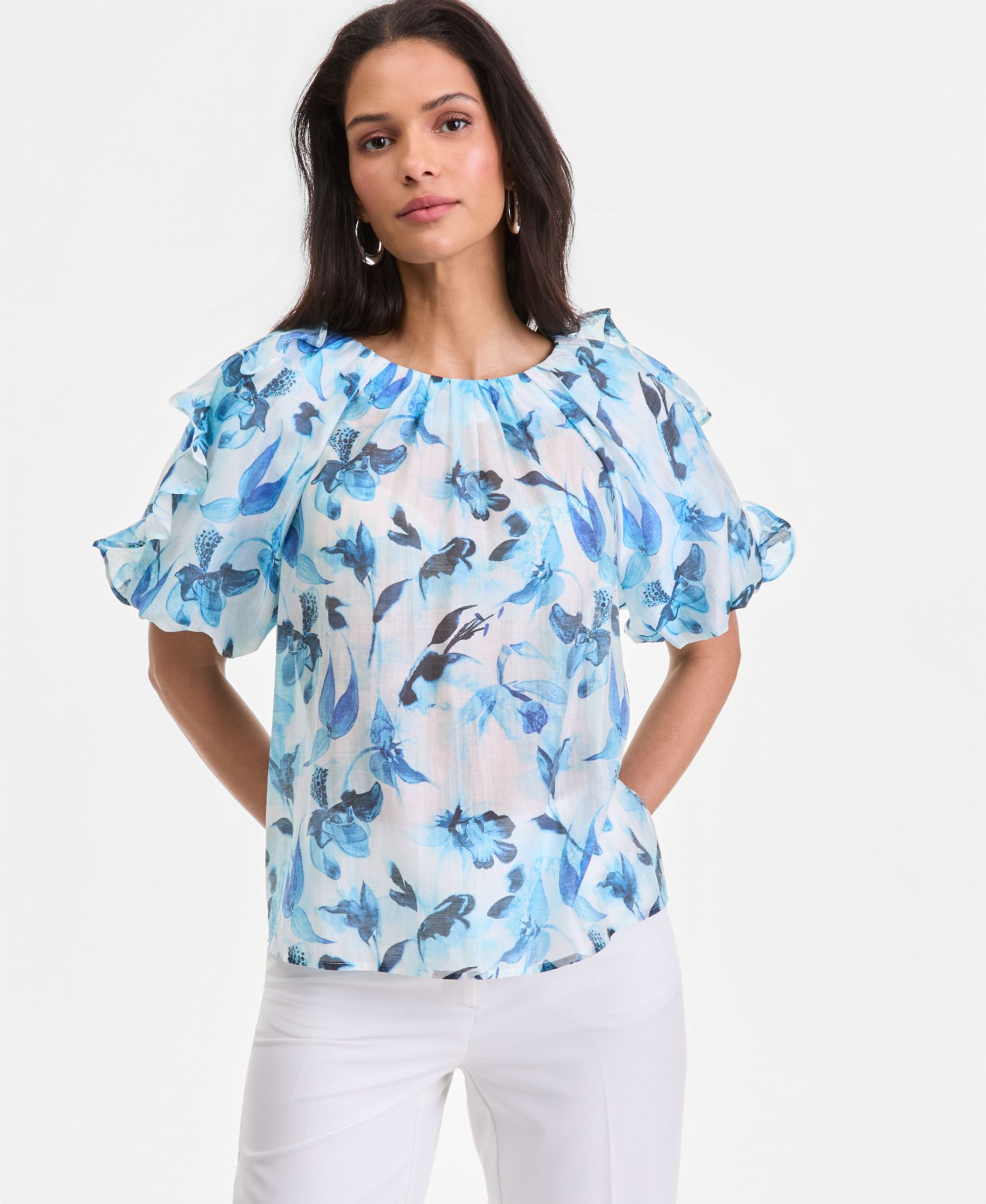 Женский топ I.N.C. International Concepts Printed Ruffle-Sleeve