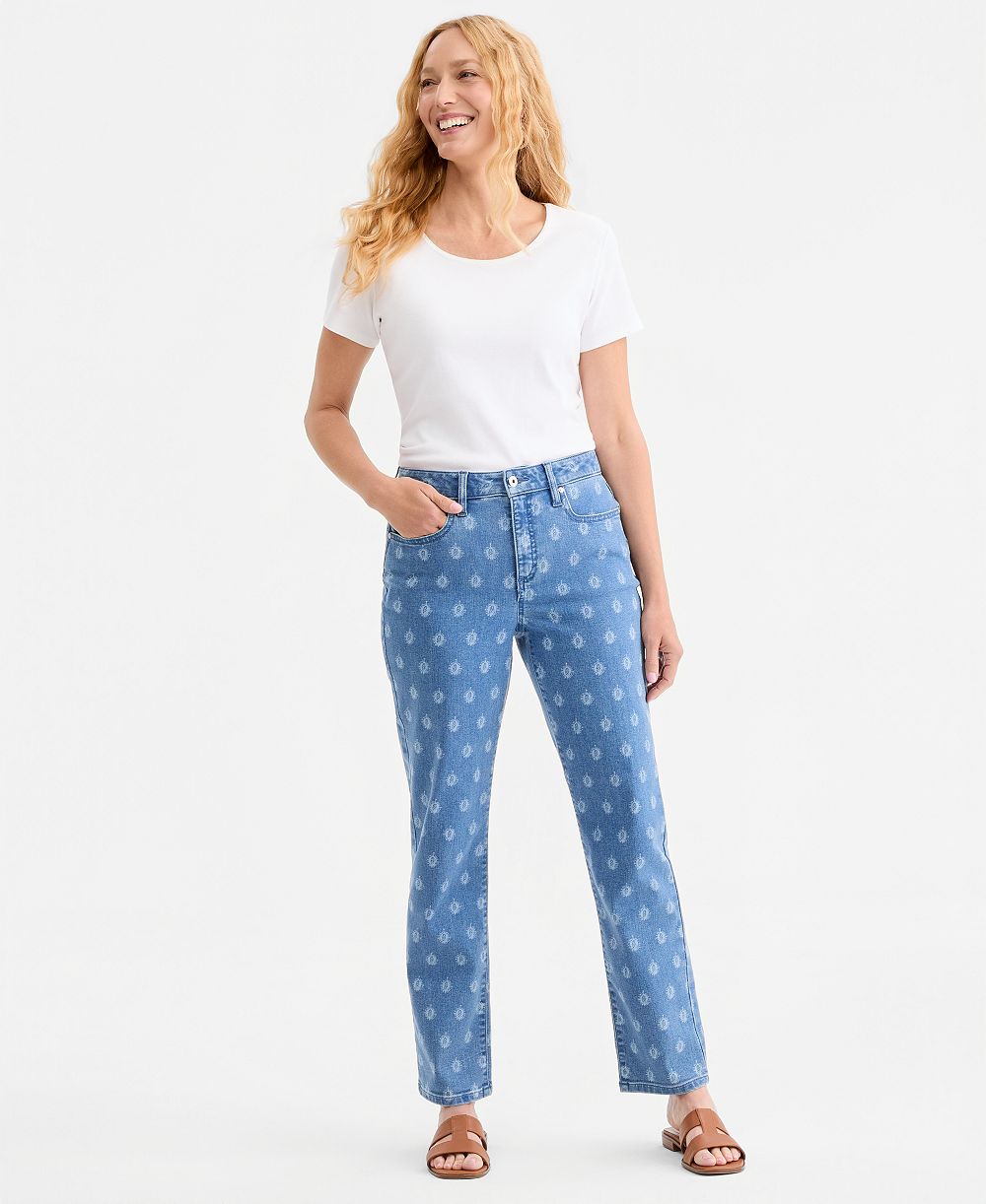 Джинсы Style & Co Women's Printed High-Rise Natural Straight-Leg