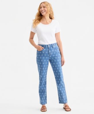 Джинсы Style & Co Women's Printed High-Rise Natural Straight-Leg