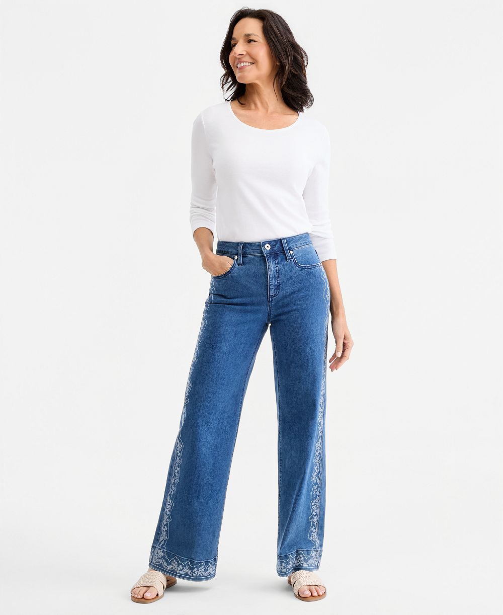 Style & Co Women's Printed High-Rise Five-Pocket Wide-Leg Jeans, Macy's Exclusive