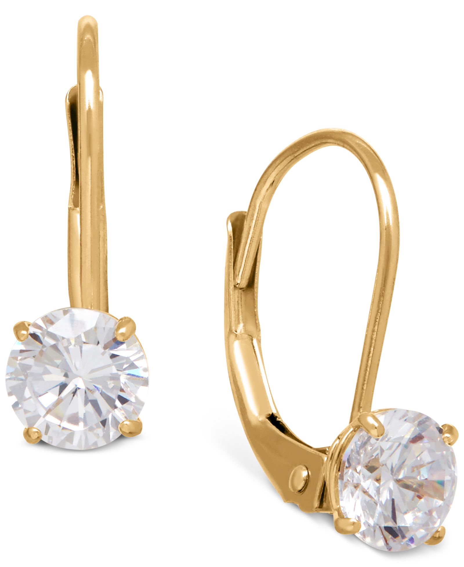 Серьги-кольца Solitaire Cubic Zirconia в 14k желтом, белом или розовом золоте