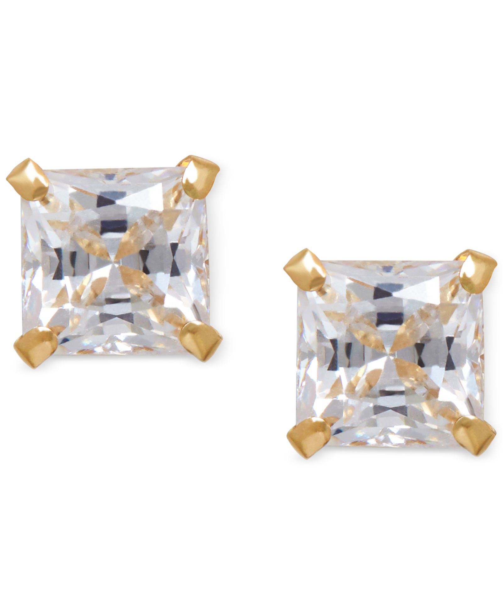 Cubic Zirconia Square Stud Earrings in 14k Gold