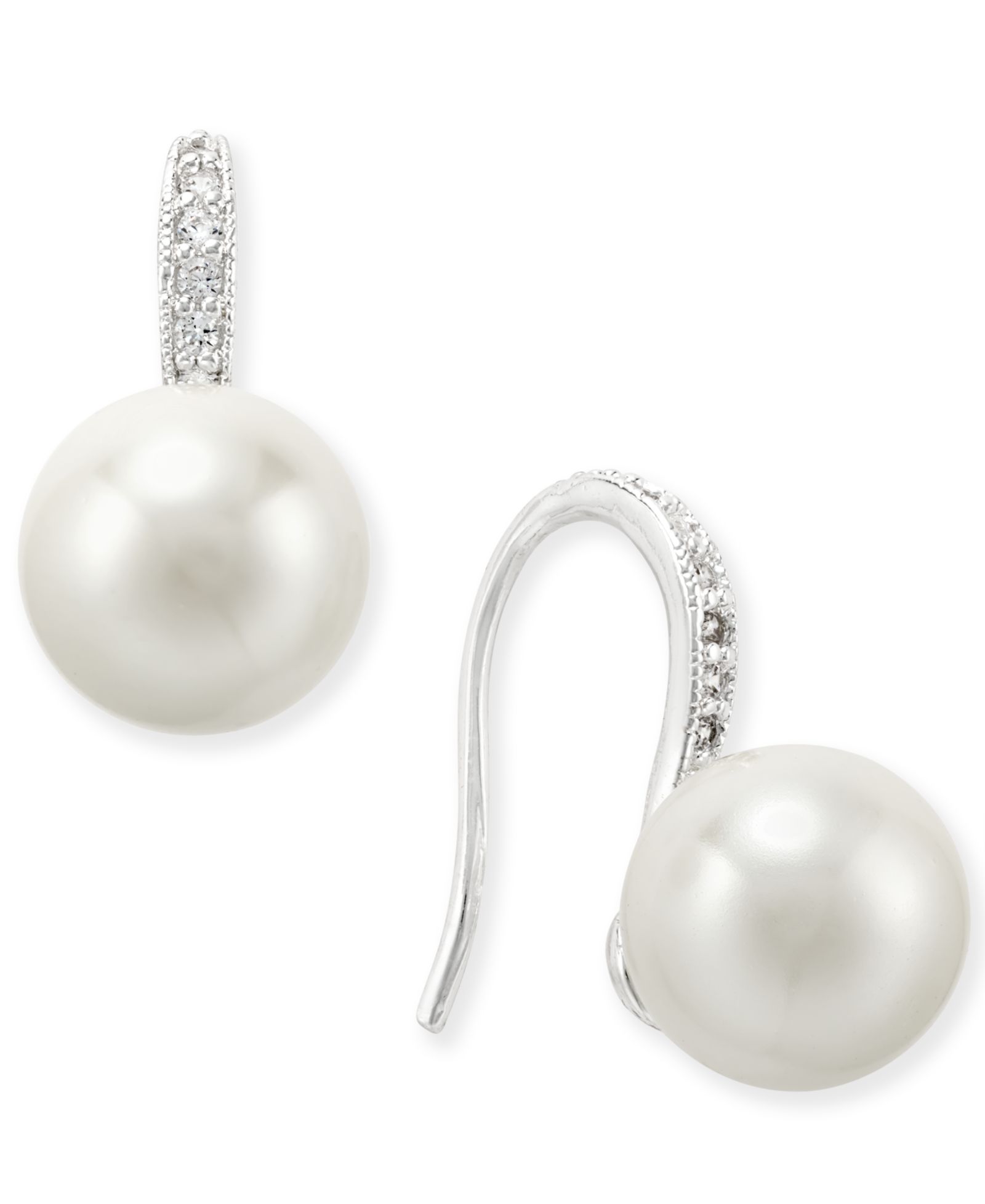 Серьги-подвески Charter Club Silver-Tone Imitation Pearl and Pavé