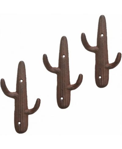 Набор из 3 настенных крючков YIGII Rustic Cactus Cast Iron для курток, сумок и полотенец