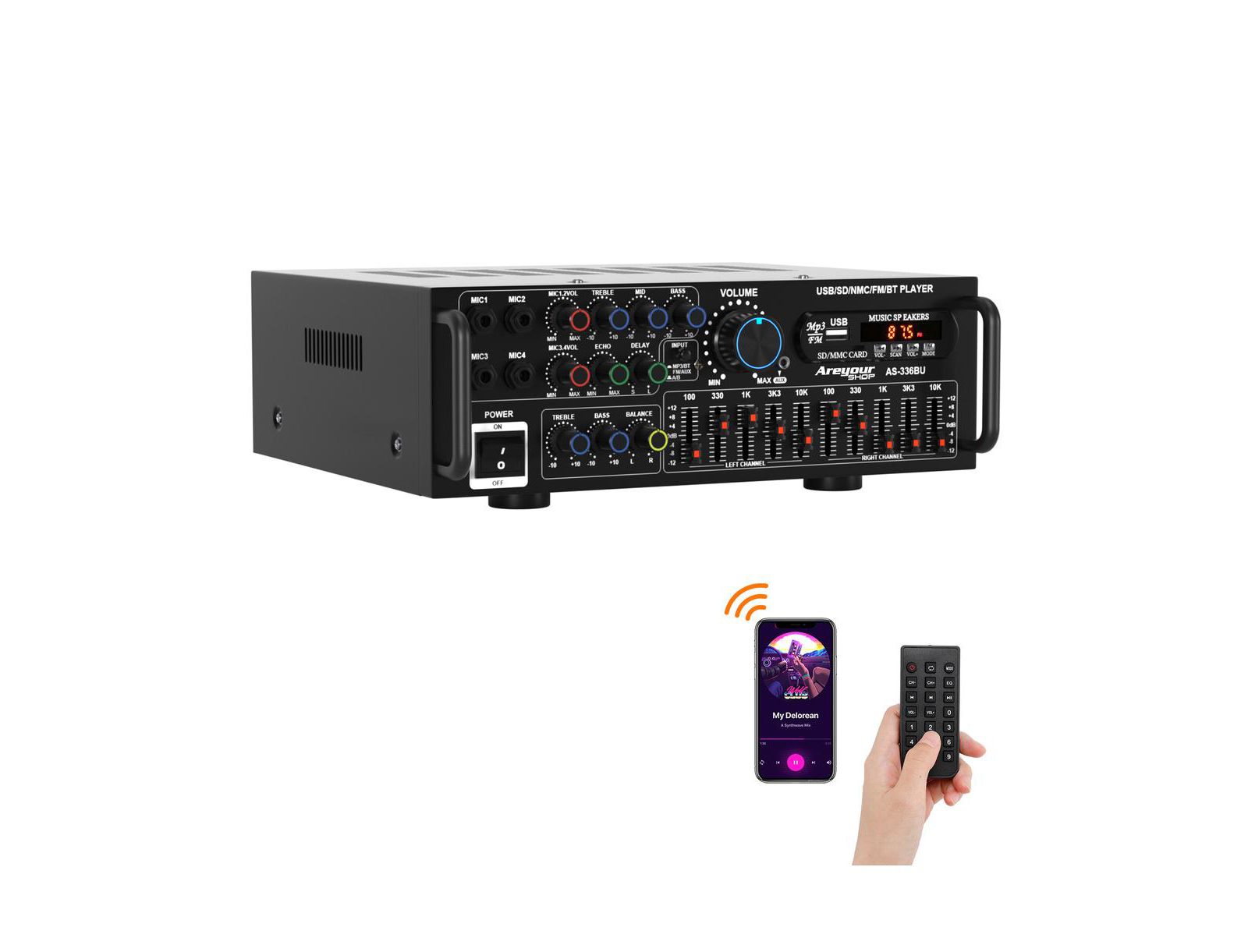 Стереоусилитель Artudatech 2000W Peak Hi-Fi с микшером караоке и EQ, Bluetooth 5.0, USB/SD, FM