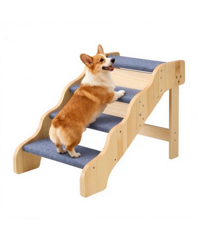 COZITO 4-Step Wooden Pet Stairs for High Beds, Sofa, or Car, Non-Slip Surface, 150 lb Capacity