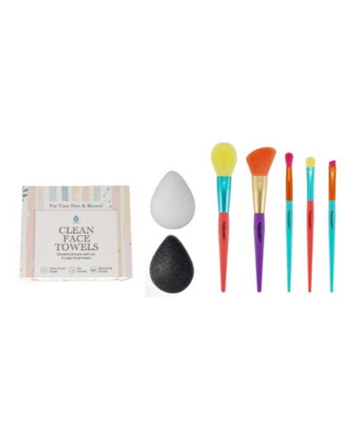 PURSONIC Flawless Skin & Makeup Prep Kit – Brush Set, XL Clean Face Towels & Konjac Sponge
