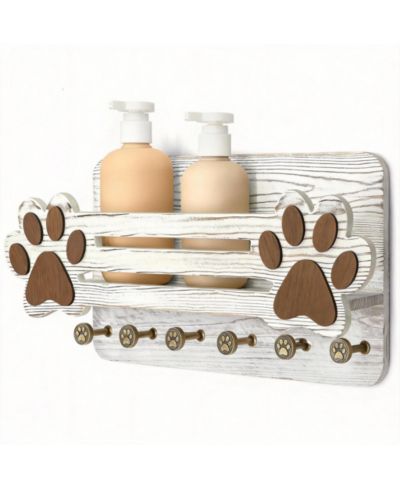 YIGII Cute Dog Paw Wall Organizer with Shelf & Hooks for Leashes and Accessories