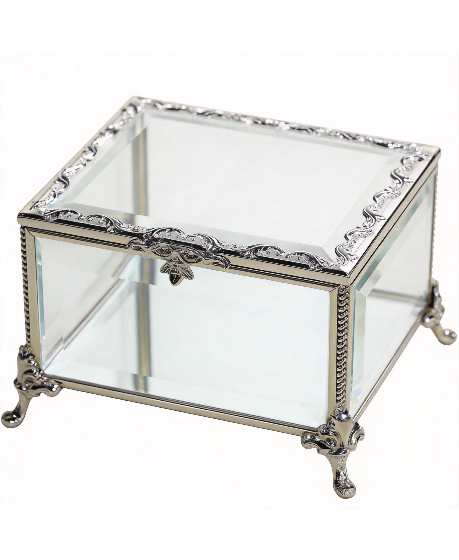 YIGII Vintage Glass Jewelry Box with Hinged Lid for Rings and Ornaments