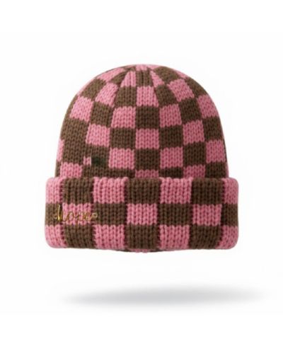Headbands of Hope Women's Two-Tone Checkerboard Knit Beanie - Pink + Brown