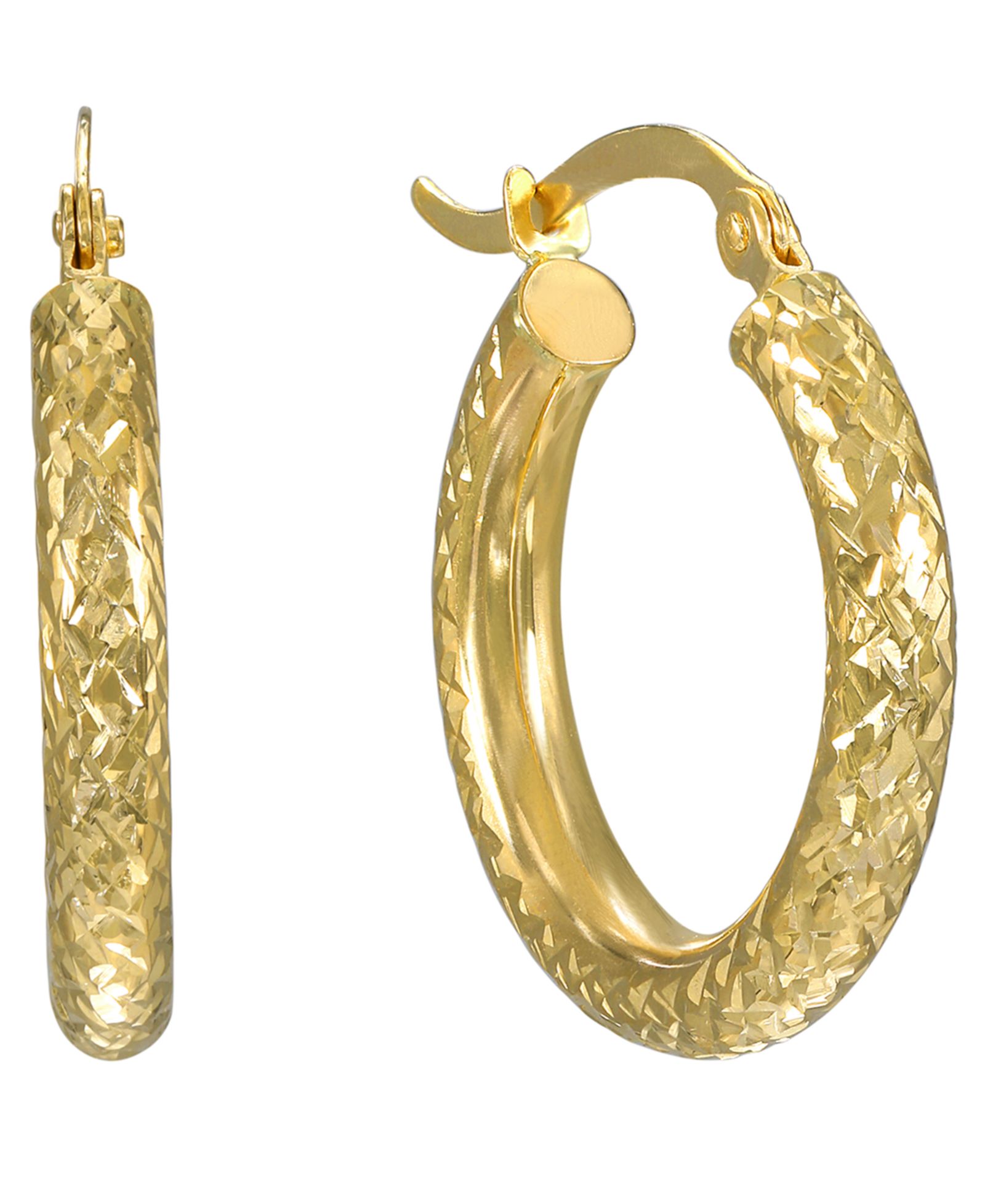 Серьги-кольца Macy's Diamond Cut 3x20mm 10k Yellow Gold