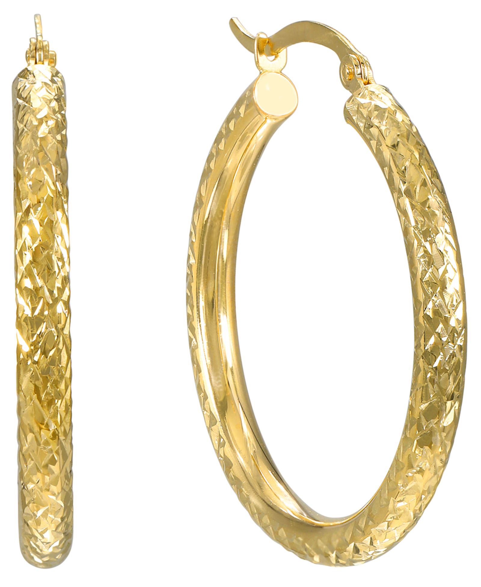 Серьги-кольца Macy's Diamond Cut 3x30mm 10k Yellow Gold